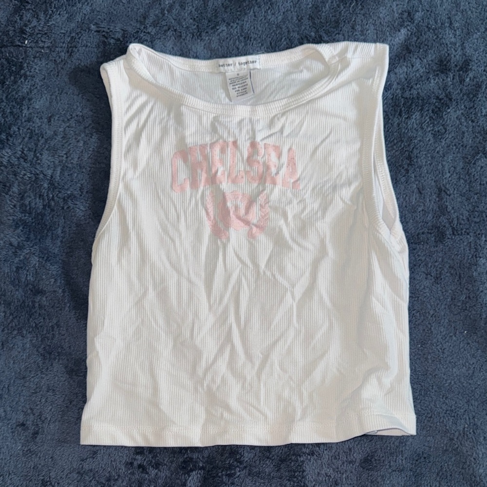 Chelsea White Muscle Tee with Pink Graphic